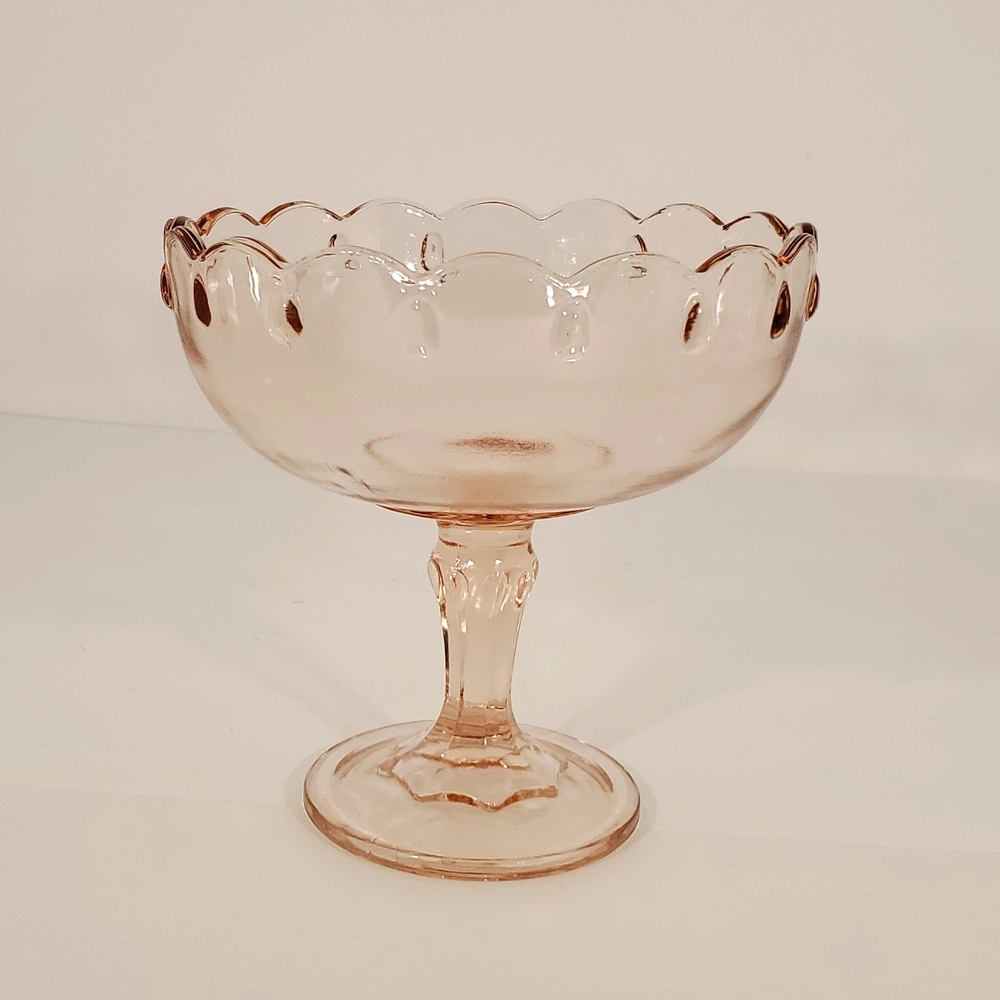 Pink Depression Glass Pedestal Compote Fruit Bowl - Picture 3 of 11